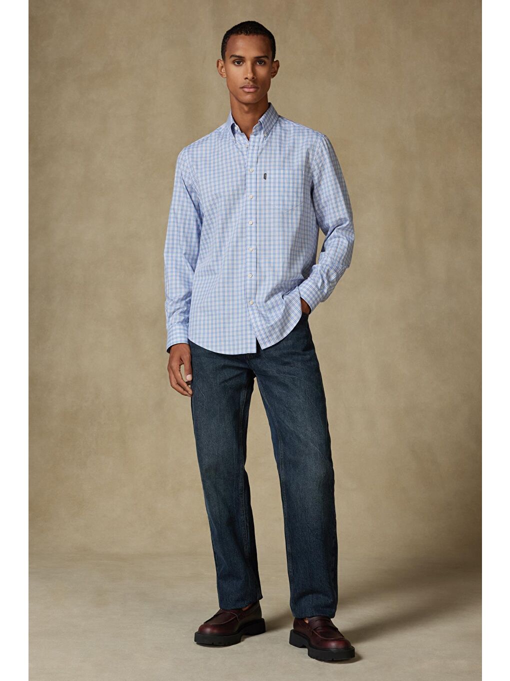 Aldo Poplin Pamuklu Comfort Fit Turuncu Düğmeli Yaka Erkek Kareli Gömlek-2