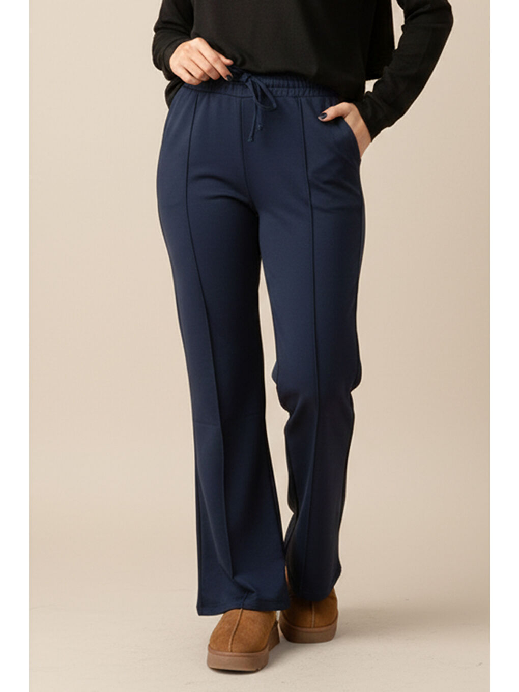 Nervür Dikiş Beli Lastikli Bağcıklı Pantolon 1887 Lacivert-4