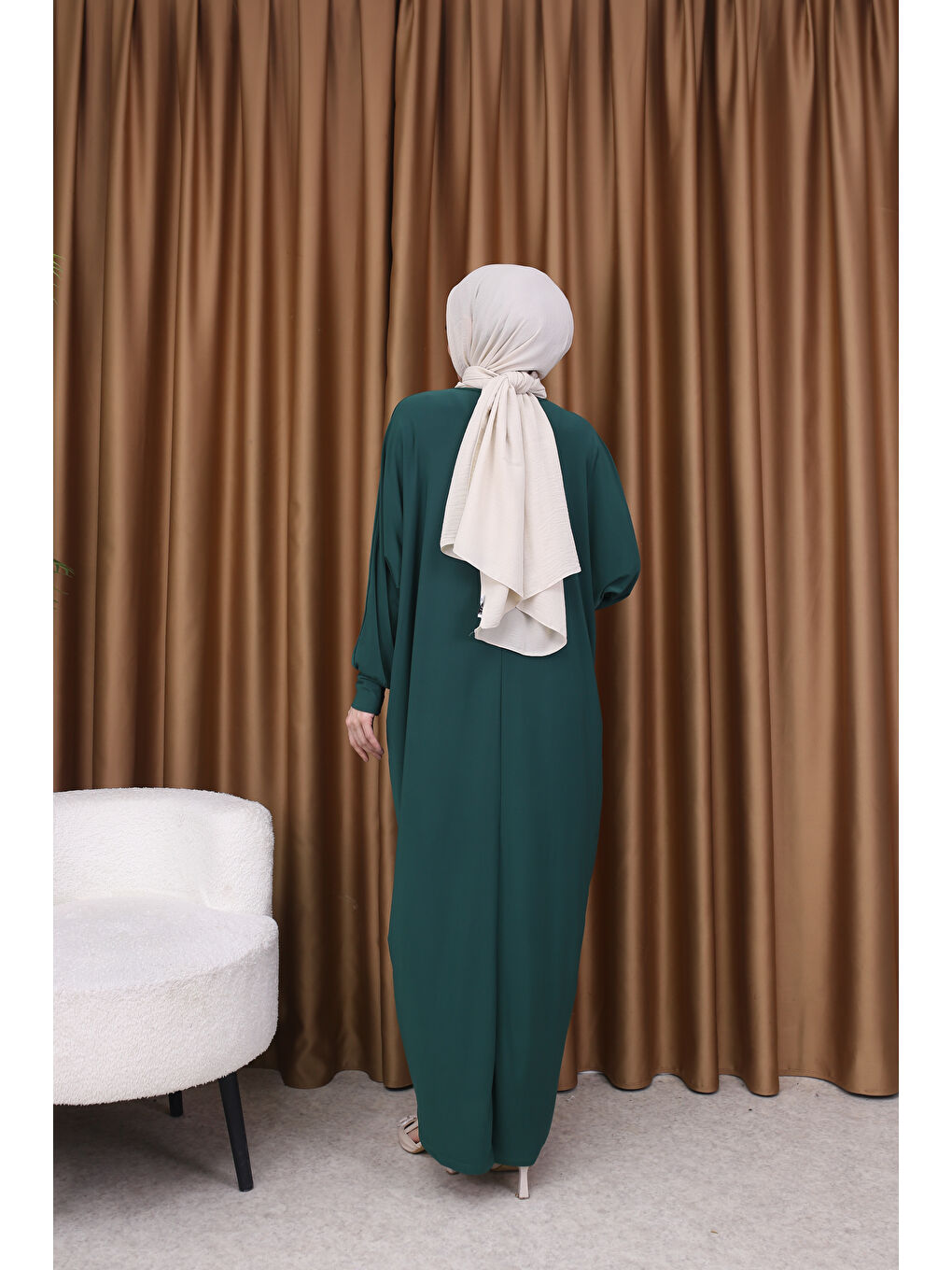 Kadın Trend Basic Uzun Kollu Yeşil Elbise-4