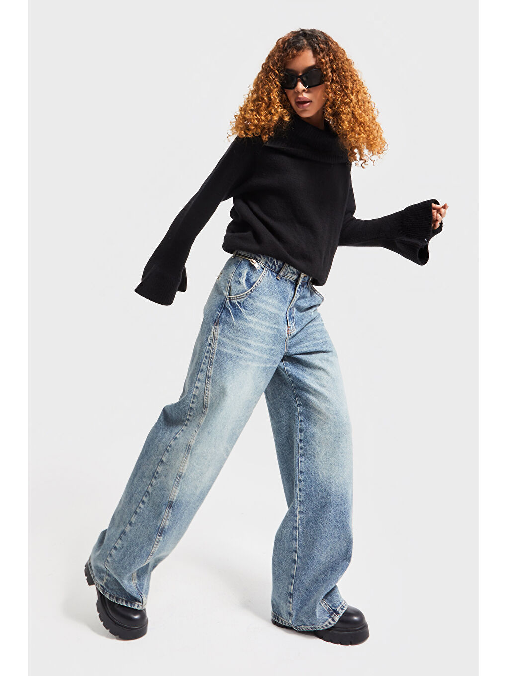 Kadın Siyah Renk W5-1 Balıkçı Yaka Oversize Yumuşak Örgü Kazak-3