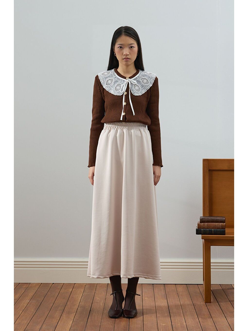 Ekru Krem Scuba Etek-1