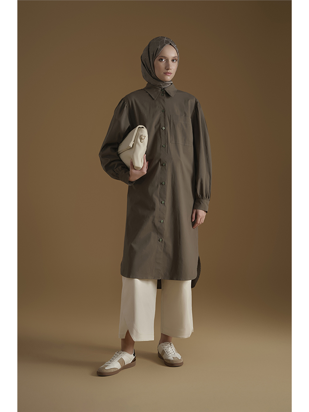 Karpuz Kol Tunik Elbise Haki-4