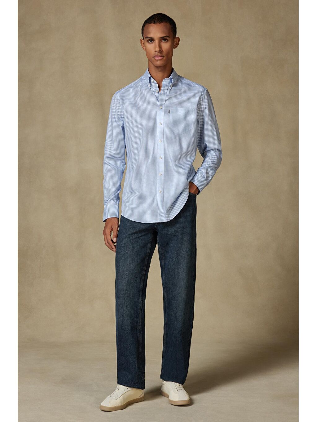 Aldo Poplin Pamuklu Comfort Fit Açık Mavi Düğmeli Yaka Erkek Kareli Gömlek-2