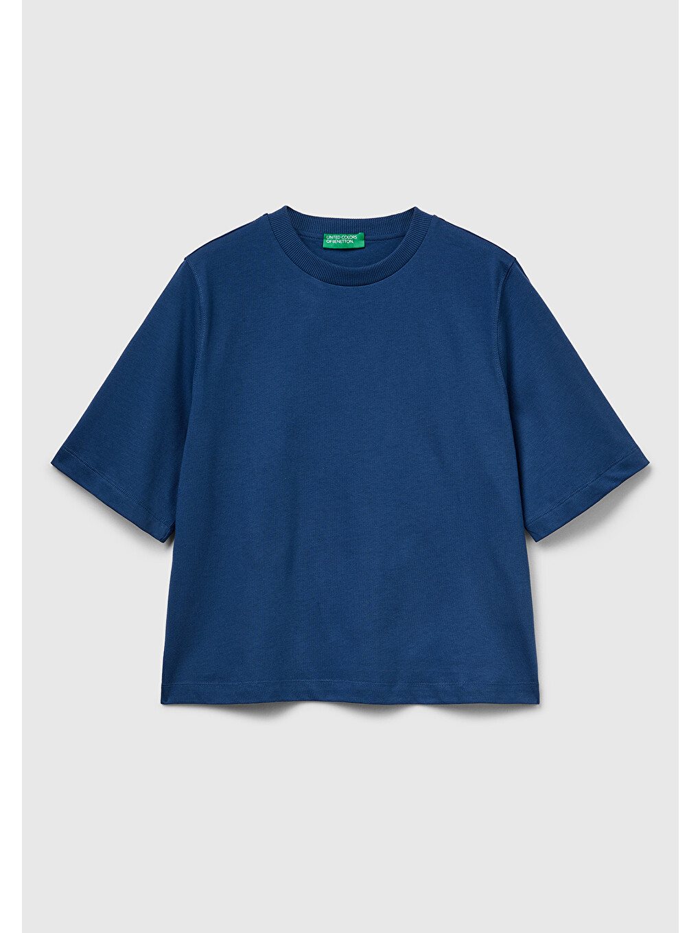 Kadın İndigo Mavisi %100 Pamuk Boxy Fit T-Shirt-1