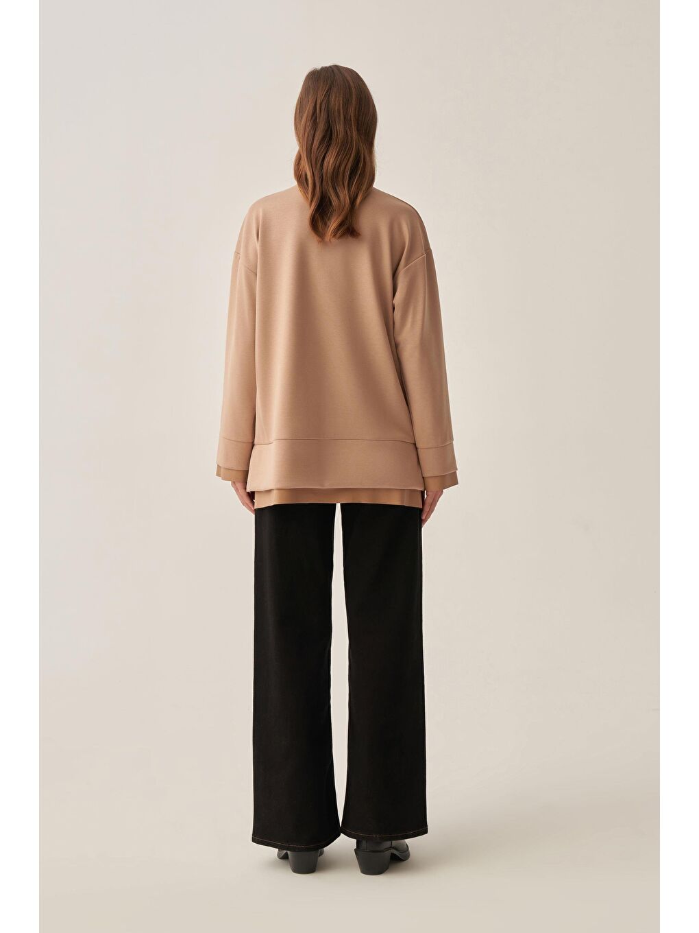 Bej Vizon-Yumuşak Dokulu Deri Garnili Tunik-3