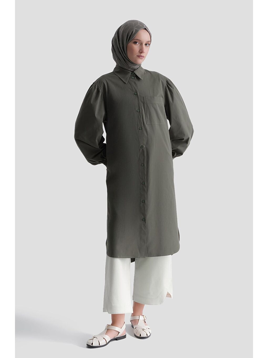 Karpuz Kol Tunik Elbise Haki-6