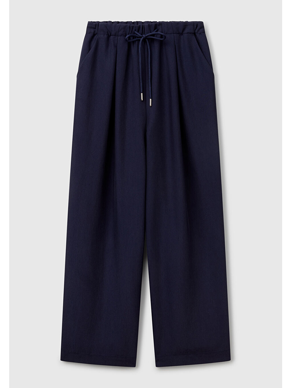 Kadın Lacivert Liyosel Karışımlı Beli Lastikli Geniş Paça Pantolon-1