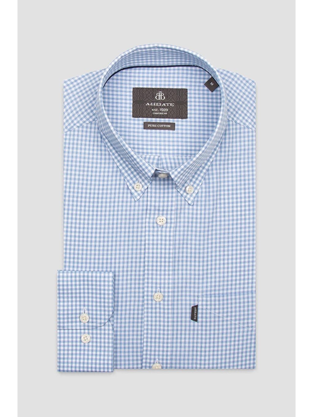 Aldo Poplin Pamuklu Comfort Fit Açık Mavi Düğmeli Yaka Erkek Kareli Gömlek-4