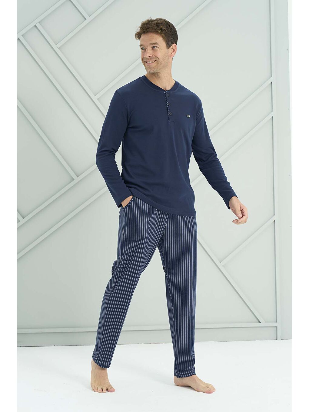 Lacivert Erkek Penye Uzun Kol Pijama Takımı 2235 Laci07