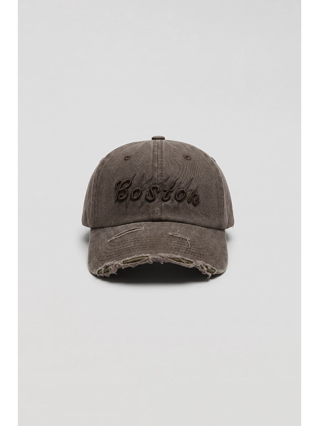 Erkek Boston Vintage Yıkamalı Beyzbol Şapka Kahverengi