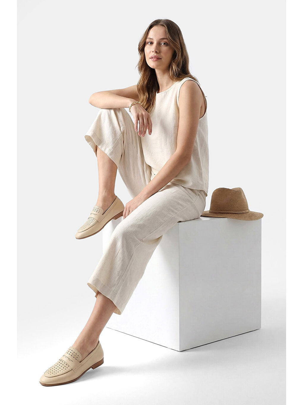 Bej Kadın AÇIK BEJ Baskılı Hakiki Deri Loafer-2