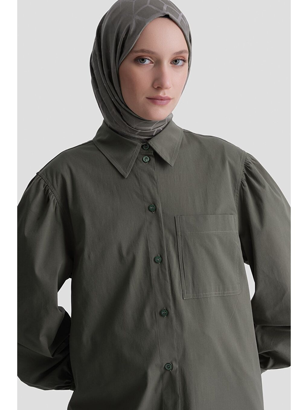 Karpuz Kol Tunik Elbise Haki-7