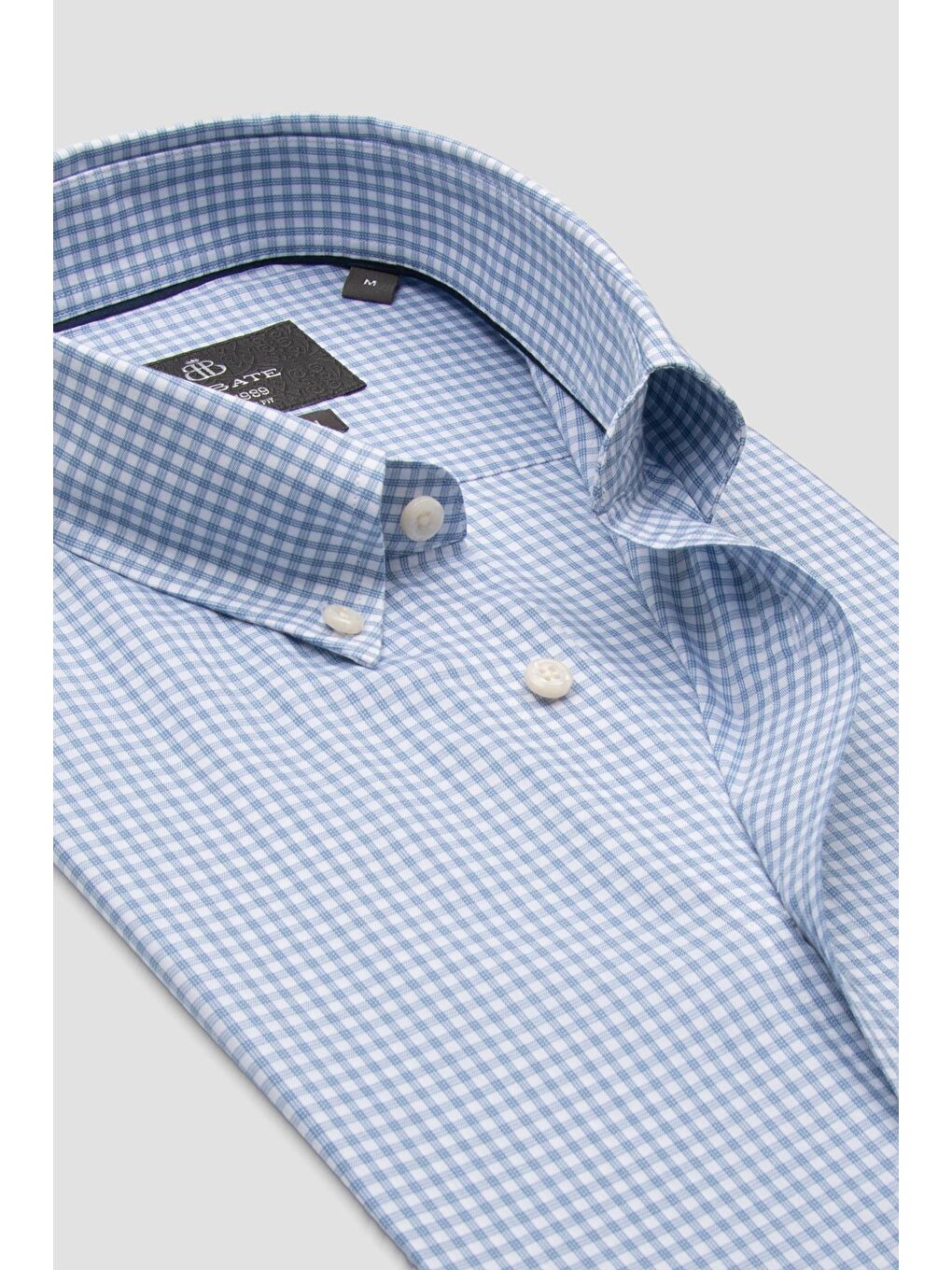 Aldo Poplin Pamuklu Comfort Fit Açık Mavi Düğmeli Yaka Erkek Kareli Gömlek-5