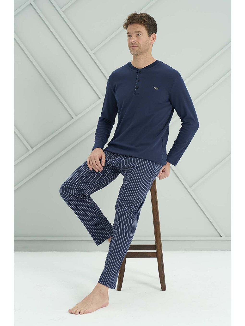 Lacivert Erkek Penye Uzun Kol Pijama Takımı 2235 Laci07-1