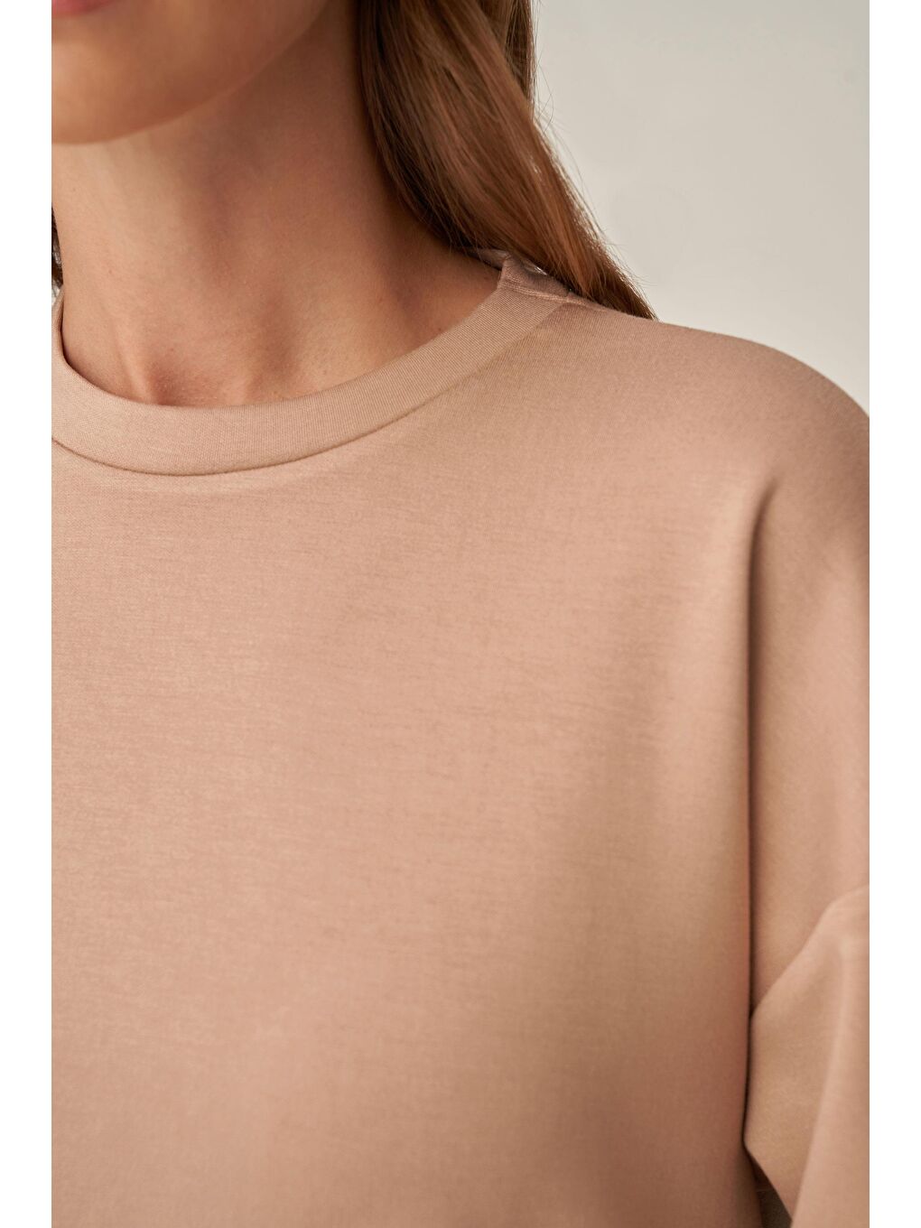 Bej Vizon-Yumuşak Dokulu Deri Garnili Tunik-5