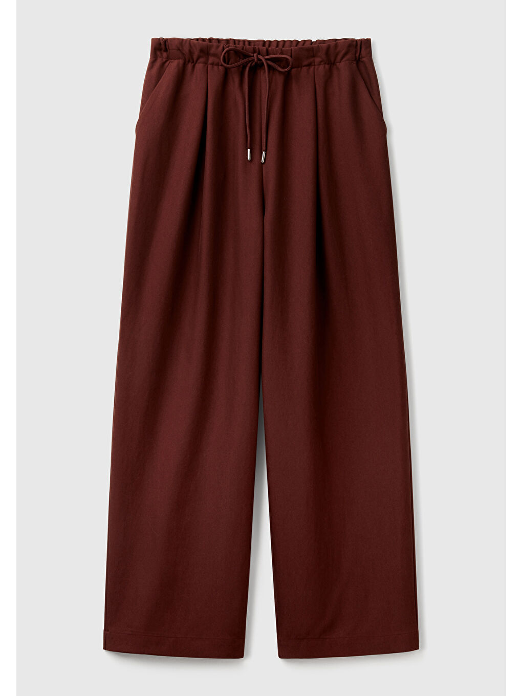 Kadın Kahverengi Liyosel Karışımlı Beli Lastikli Geniş Paça Pantolon-1