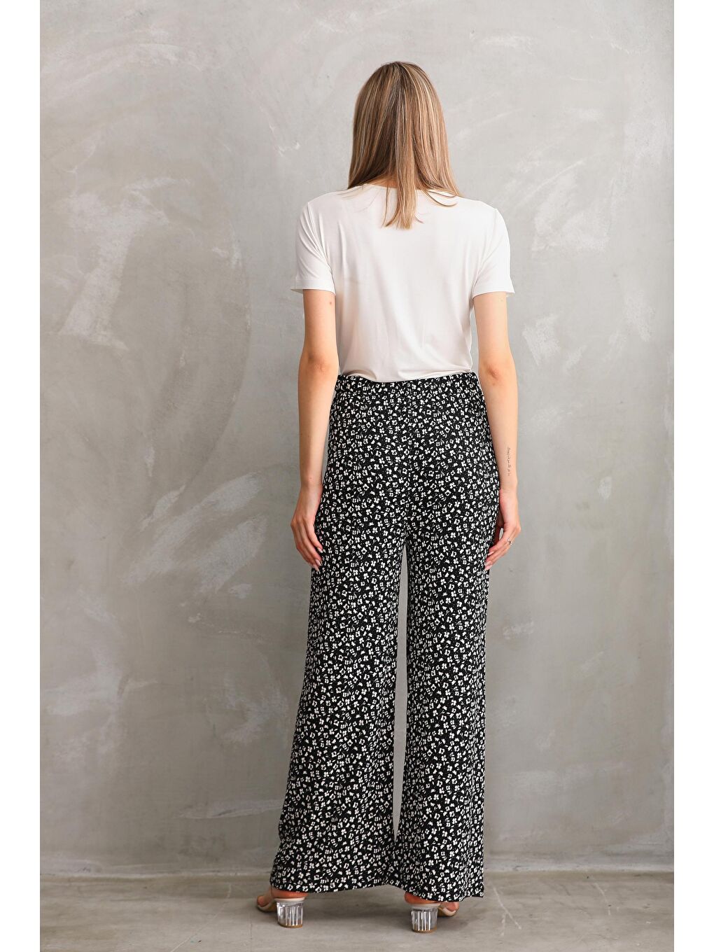 Siyah Hamile Baskılı Dokuma Kumaş Bol Pantolon-2