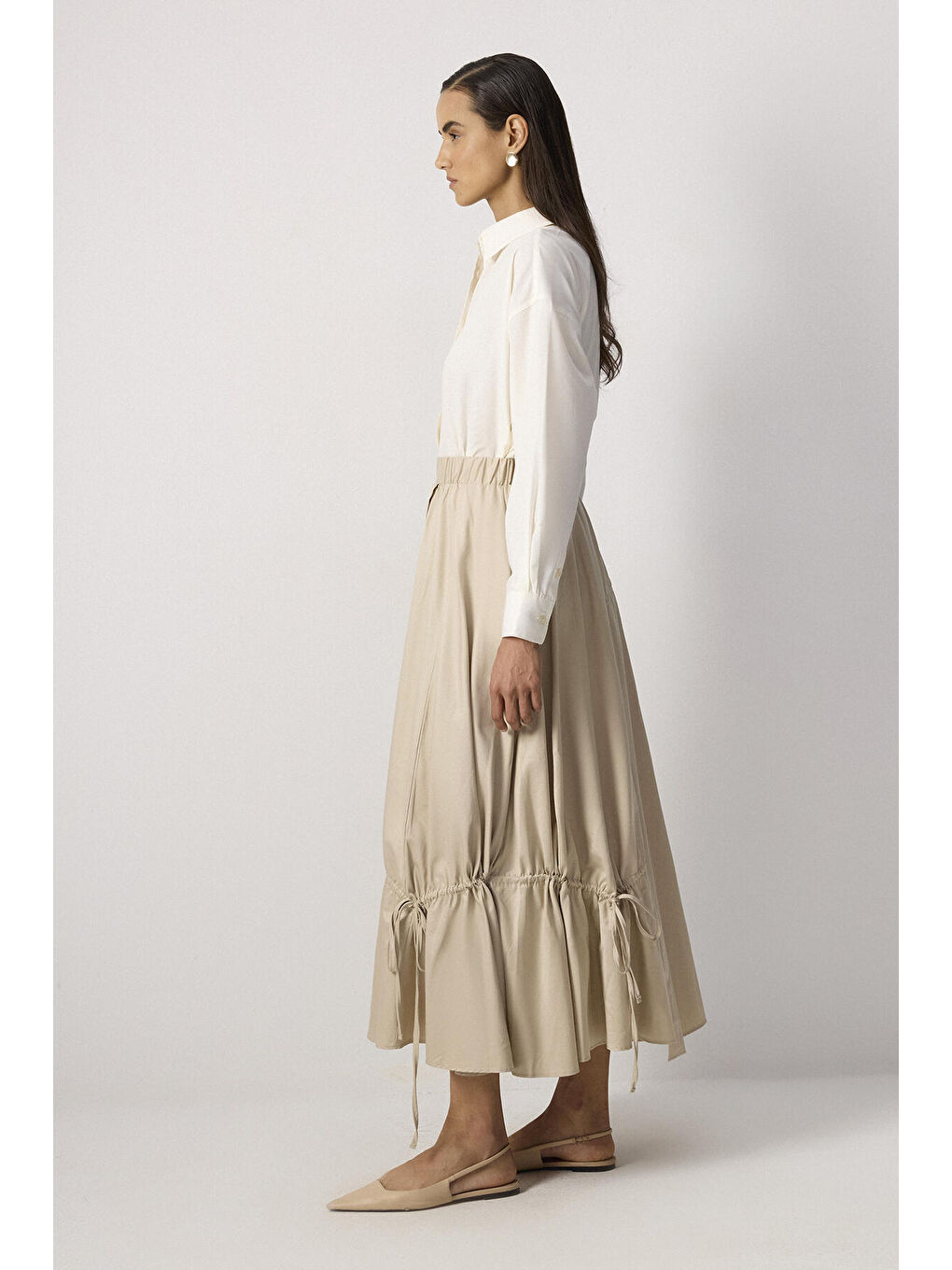 Bej Büzgü Detaylı Etek-3