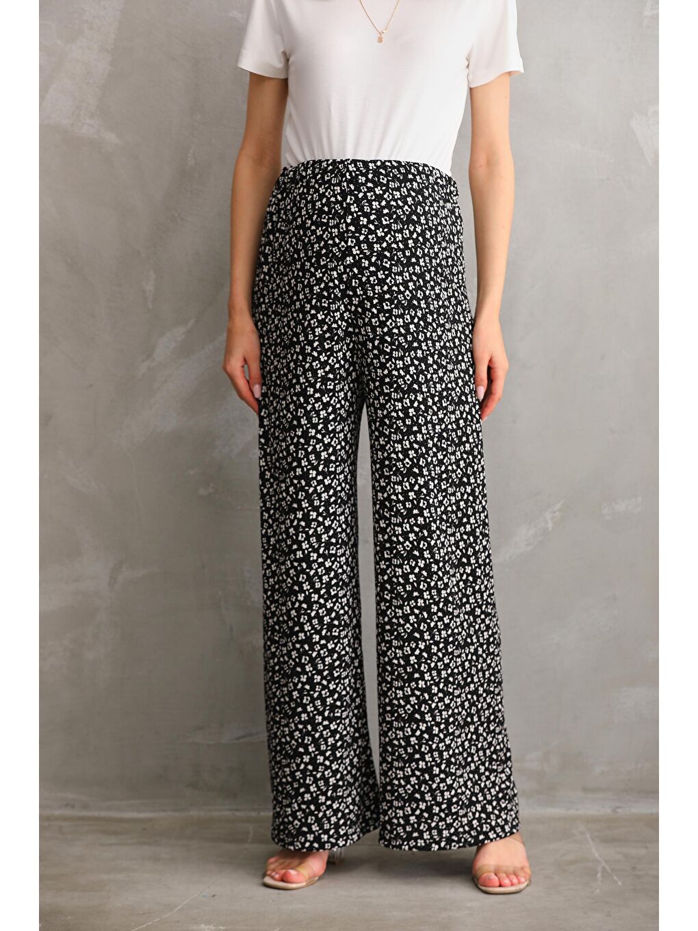 Siyah Hamile Baskılı Dokuma Kumaş Bol Pantolon-3