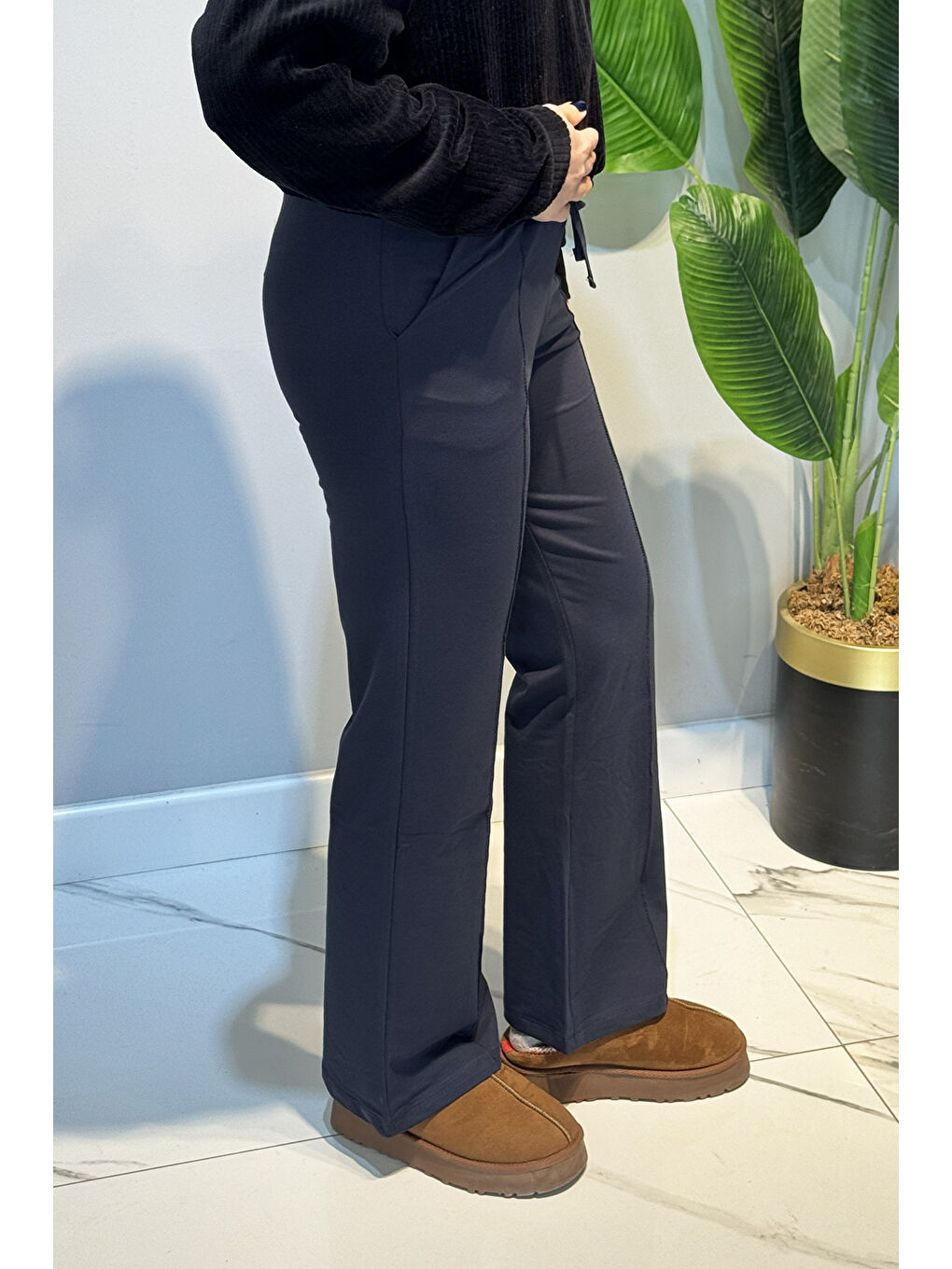 Nervür Dikiş Beli Lastikli Bağcıklı Pantolon 1887 Antrasit-3