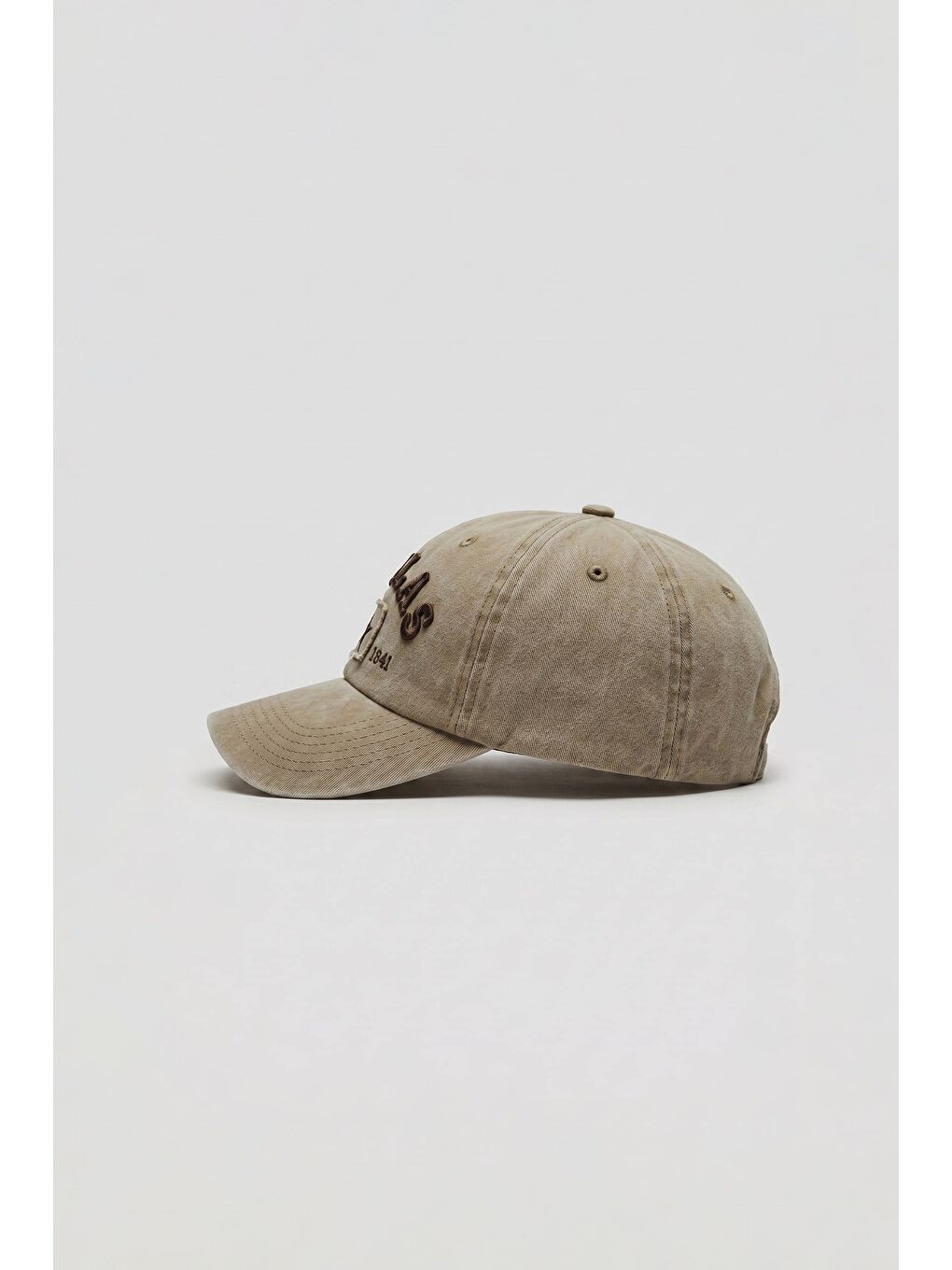 Erkek Dallas Yıldız Nakışlı Yıkamalı Beyzbol Şapka Bej-1