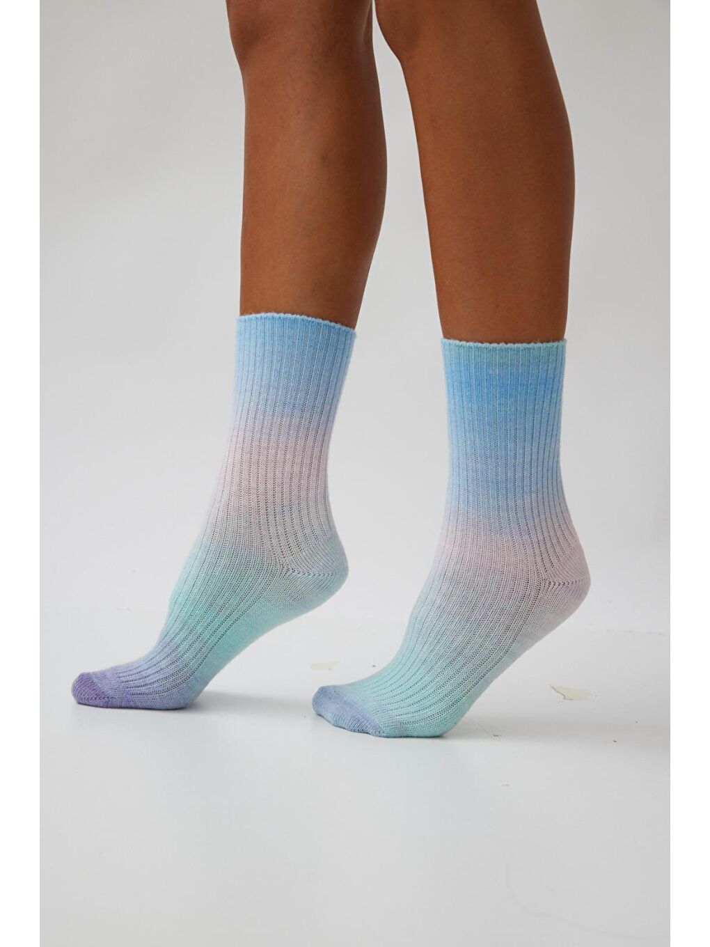 Mavi Kadın Renkli Yün Soket Çorap-2