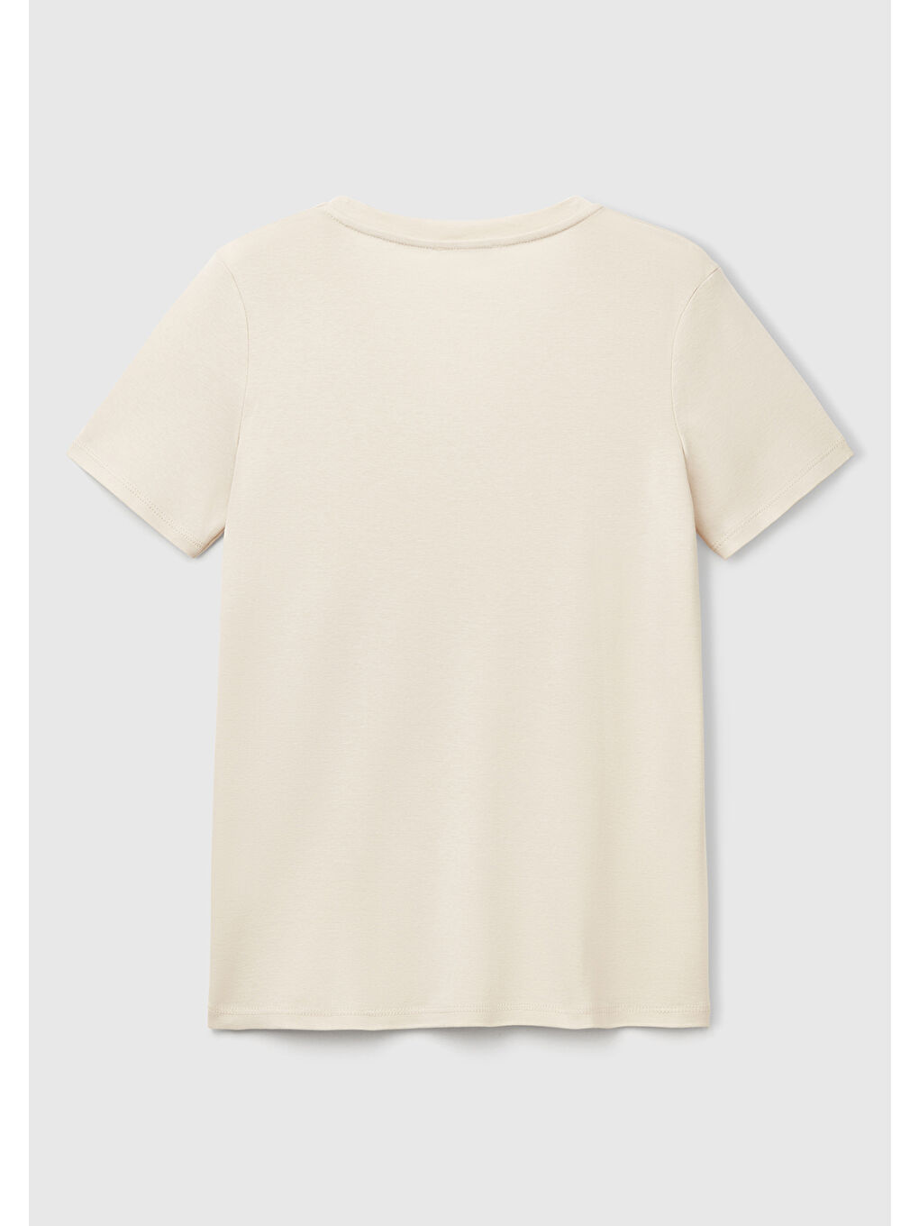 Bej Kadın Taş Rengi %100 Pamuk V Yaka Basic Tişört-3