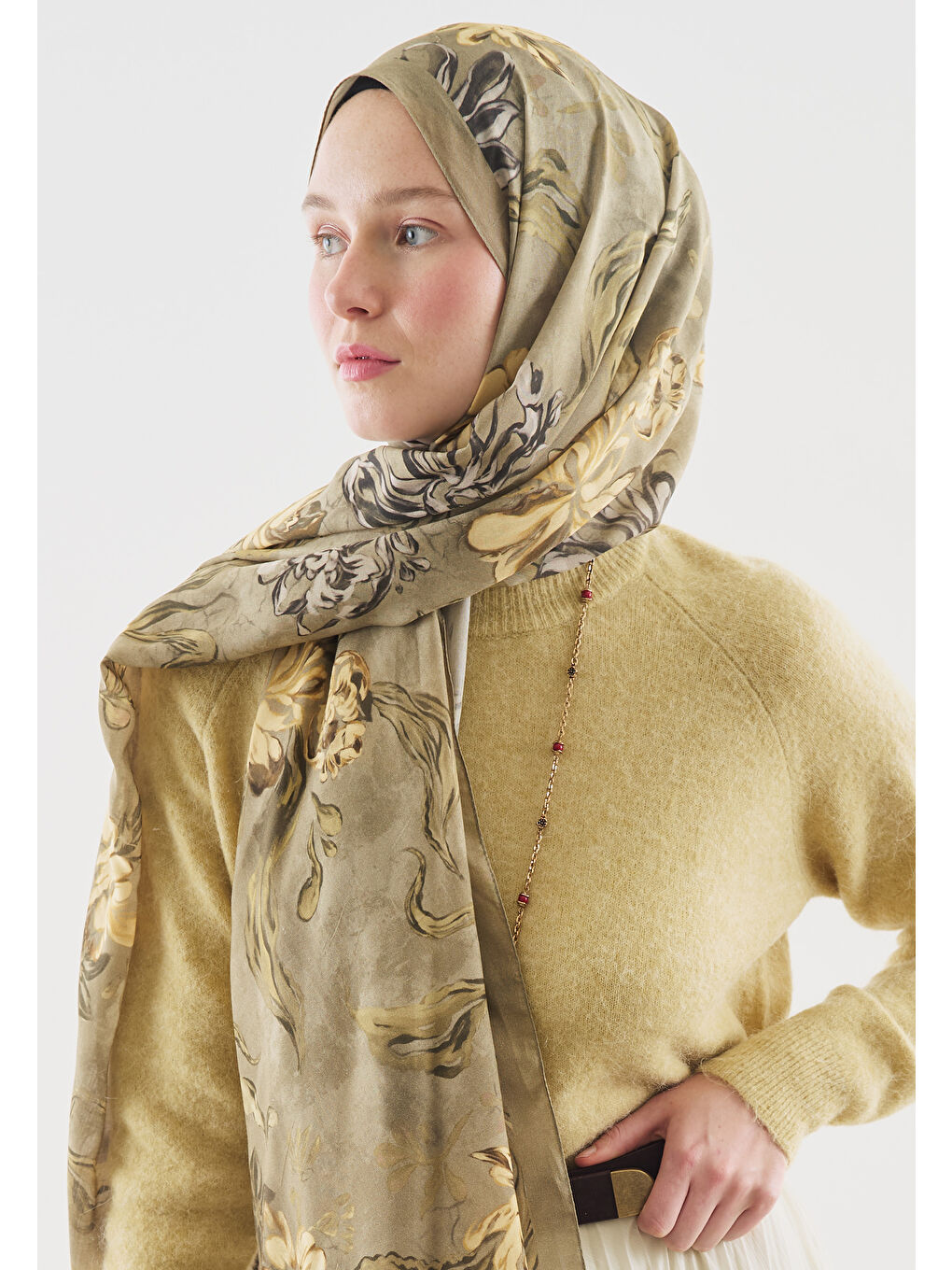 Yeşil NORAH DESENLİ PAMUK VİSKON ŞAL ÇAĞLA-3