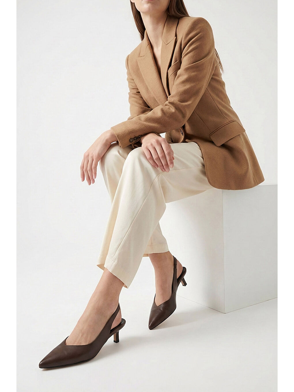 Kahverengi Kadın KAHVERENGİ Kısa İnce Topuklu Arkası Açık Ayakkabı-2