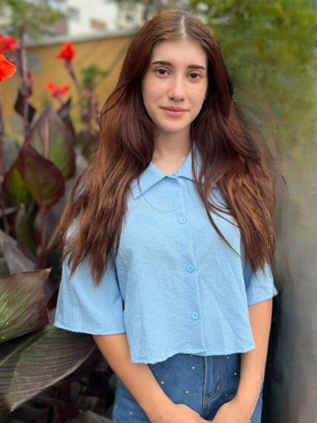 Kadın Bebe Mavisi Kısa Kollu Bürümcük Crop Gömlek