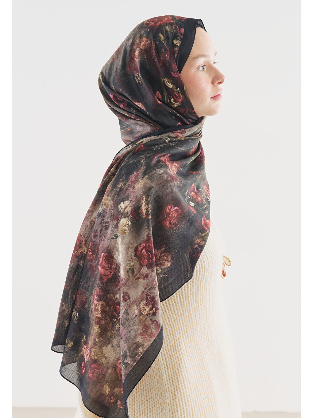 Siyah EVELYNE DESENLİ PAMUK VİSKON ŞAL SİYAH-1