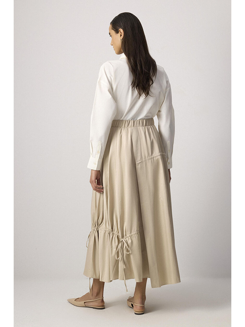 Bej Büzgü Detaylı Etek-4