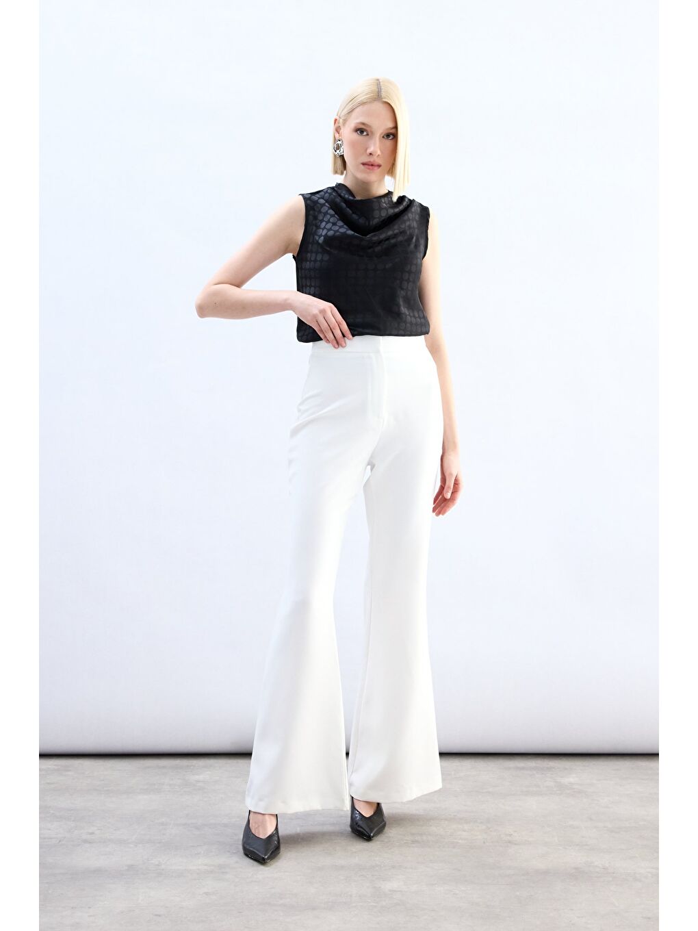 İspanyol Paça Pantolon - Ekru-3