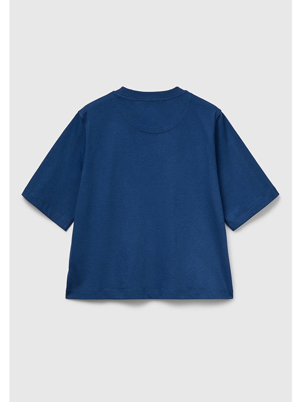 Kadın İndigo Mavisi %100 Pamuk Boxy Fit T-Shirt-3