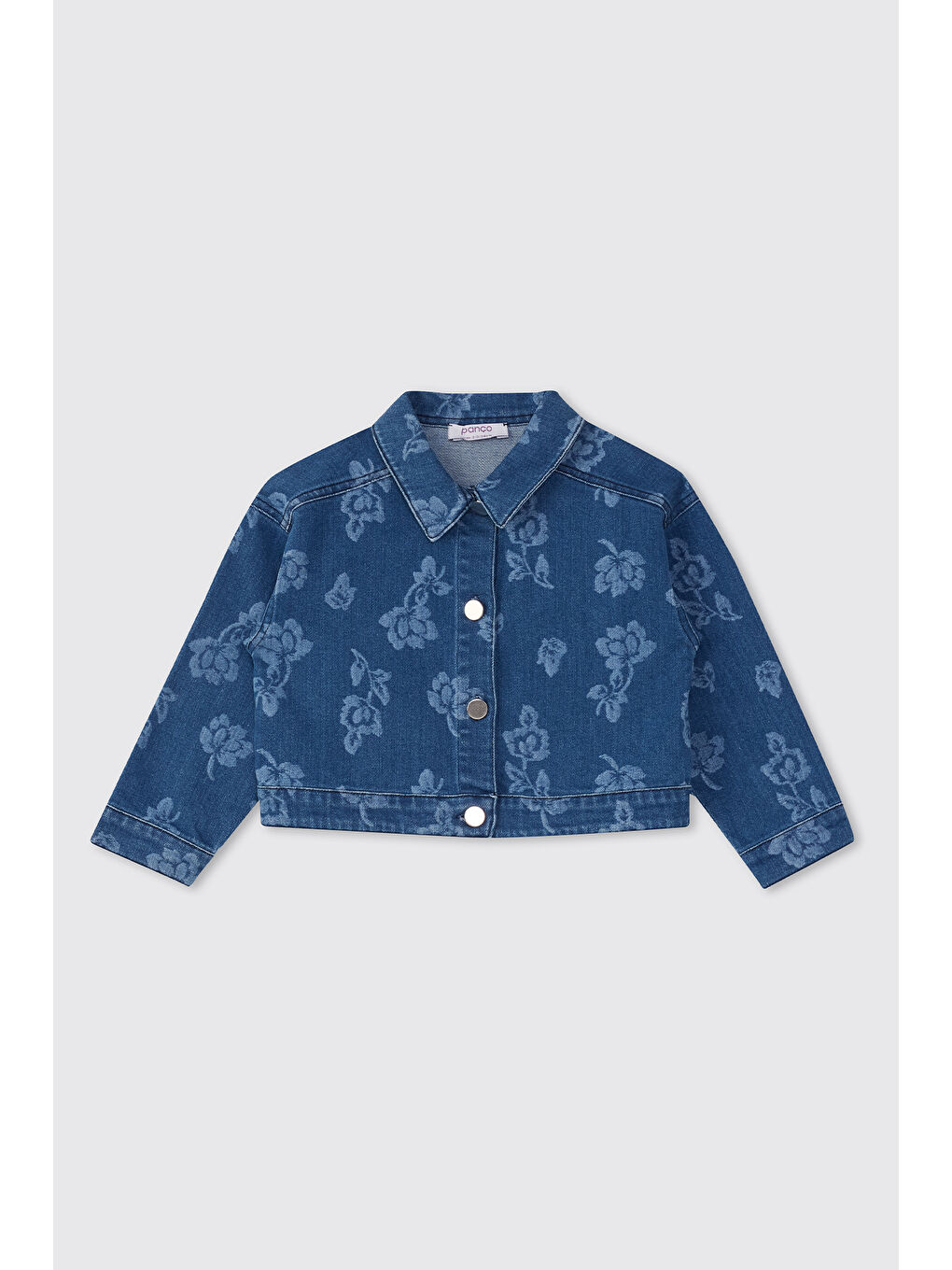Kız Bebek Çiçek Desenli İndigo Jean Ceket