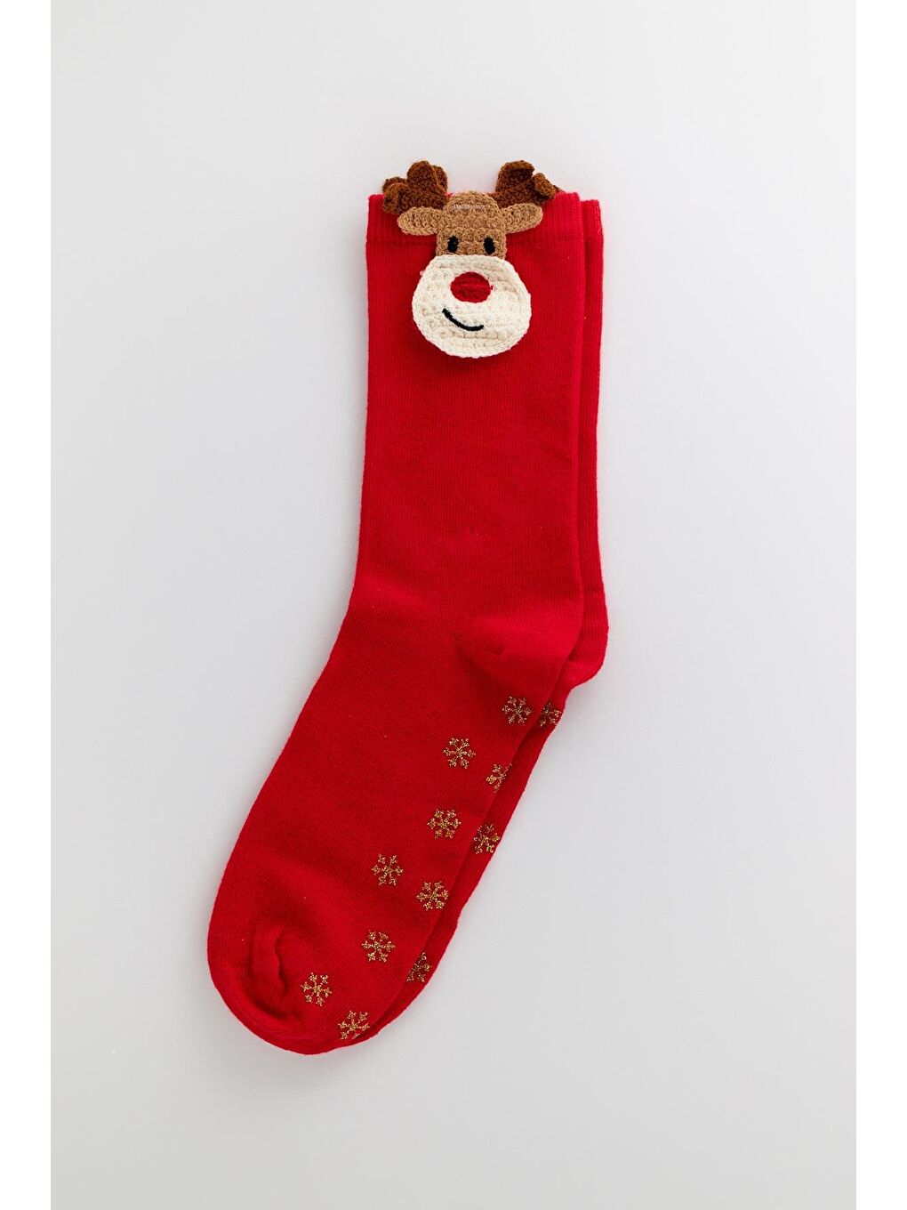 Kadın Geyik Aksesuarlı Yılbaşı Soket Çorap Kırmızı