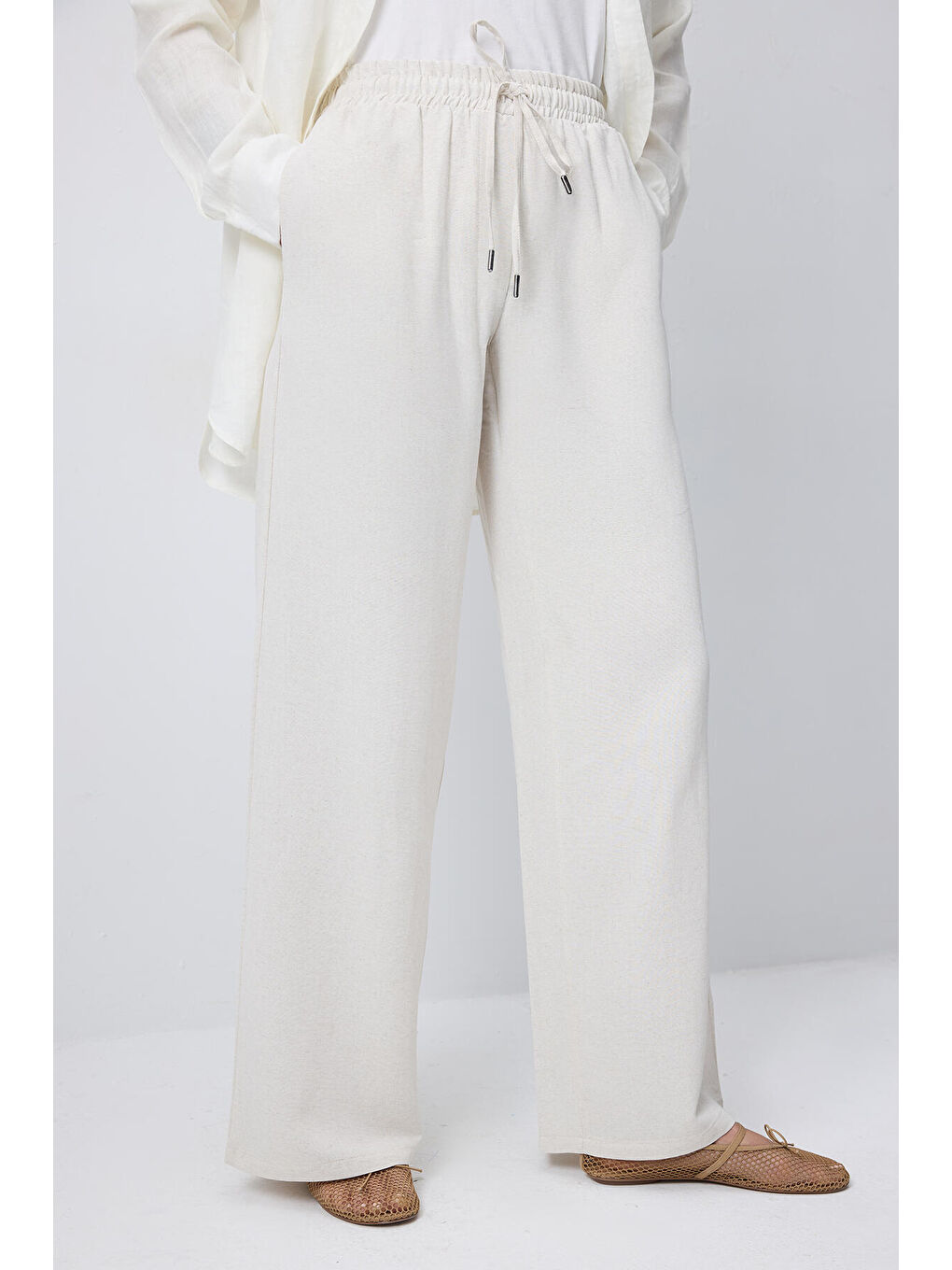 Bej Geniş Paça Pantolon-1