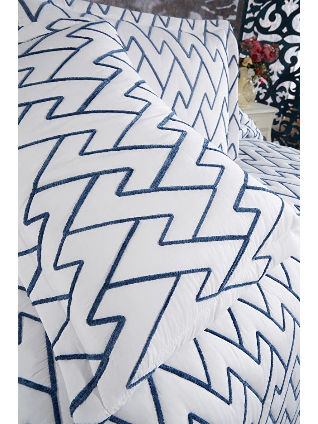 Karışık Maria Kapitoneli Çift Kişilik Yatak Örtüsü 230x240 Krem Mavi-6