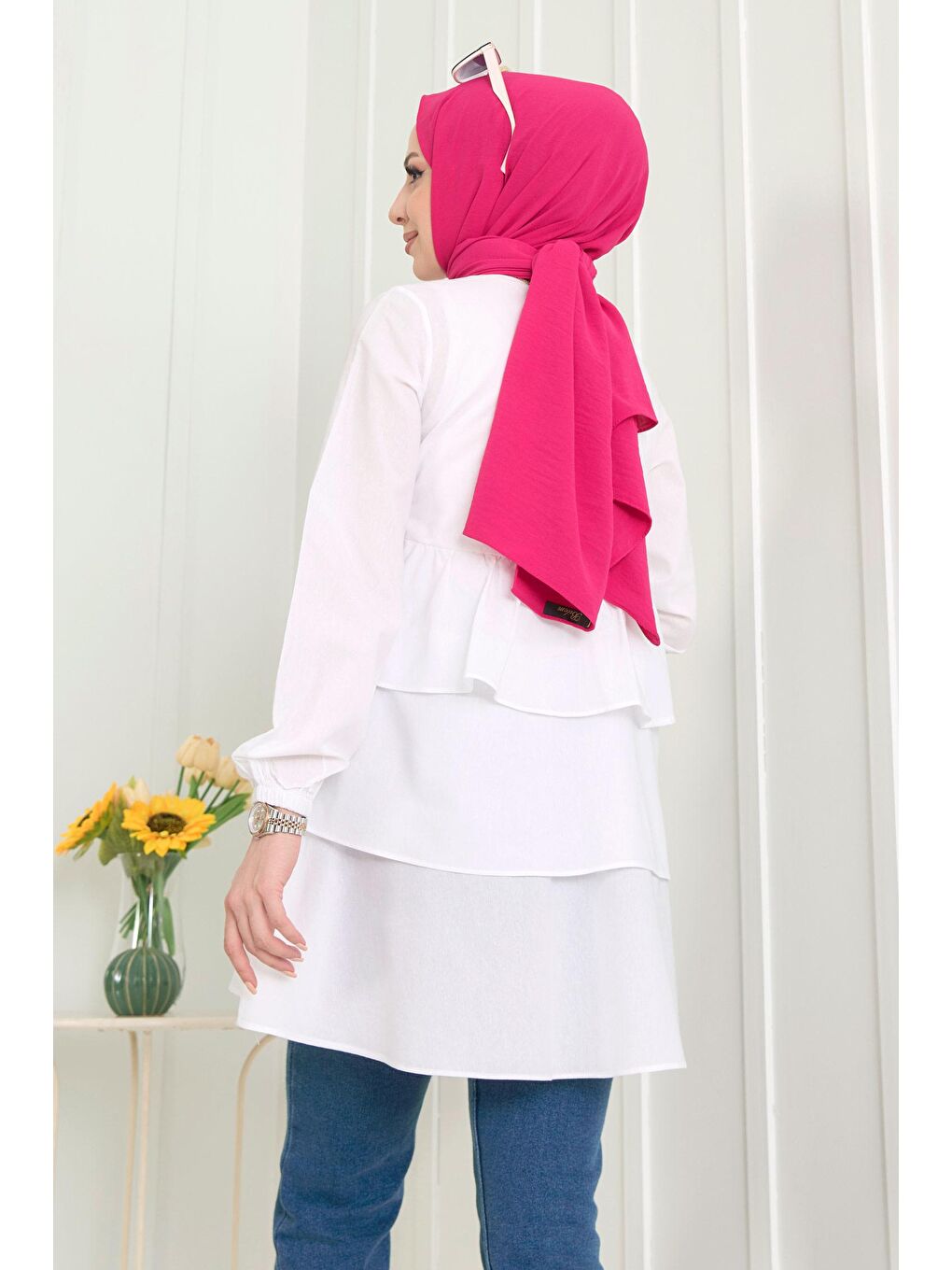 Hakim Yaka Kadın Beyaz Tunik - 11468-4