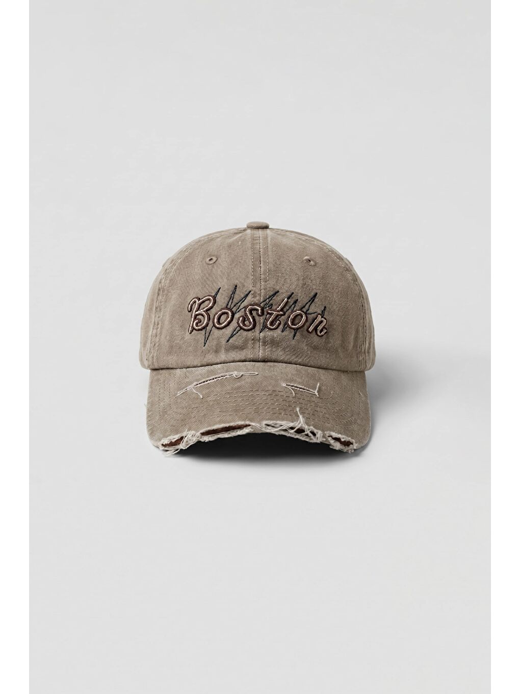 Erkek Boston Vintage Yıkamalı Beyzbol Şapka Açık Bej