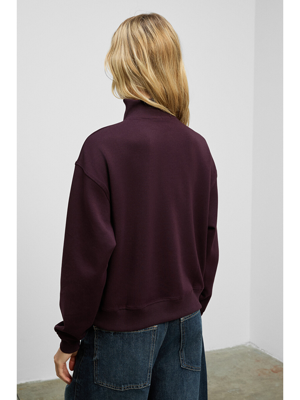 Endora Kadın Yumuşak Polarlı Kumaşlı Yakası Fermuarlı Regular Bordo Sweatshirt-5