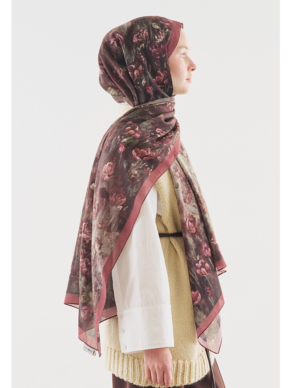 Pembe EVELYNE DESENLİ PAMUK VİSKON ŞAL GÜLKURUSU-1