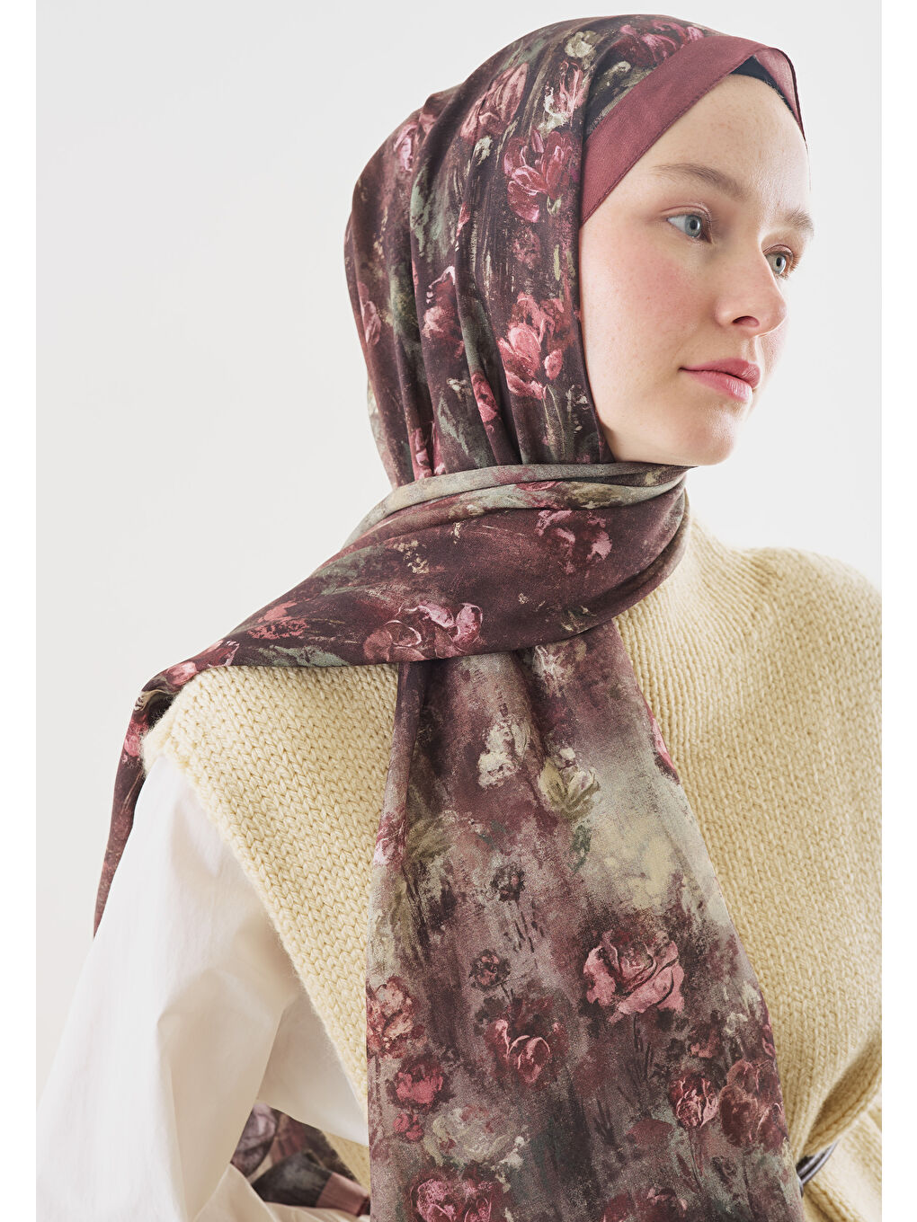 Pembe EVELYNE DESENLİ PAMUK VİSKON ŞAL GÜLKURUSU-3