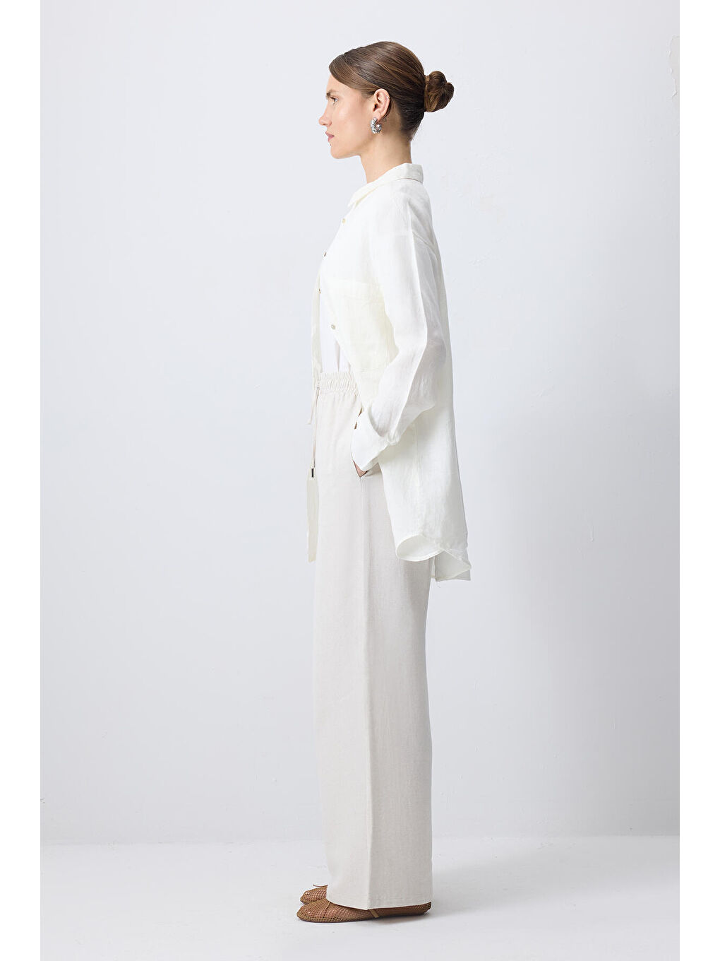 Bej Geniş Paça Pantolon-2