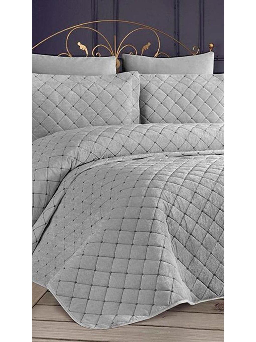 Dessert Kadife Tek Kişilik Yatak Örtüsü Gri