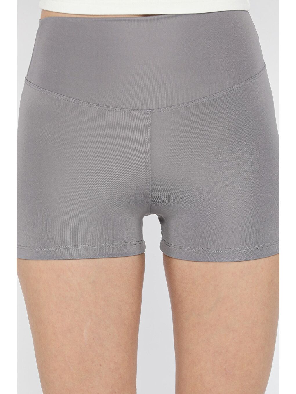 Gri Kadın Yüksek Bel Dalgıç Kumaş Mini Tayt-3