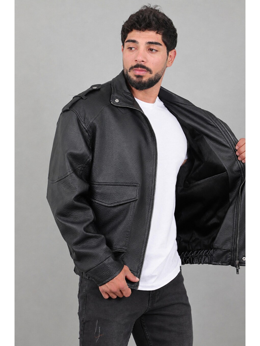 Siyah Oversize Torba Cep Omuz Detay Suni Deri Mont Kmd 880_50530-3