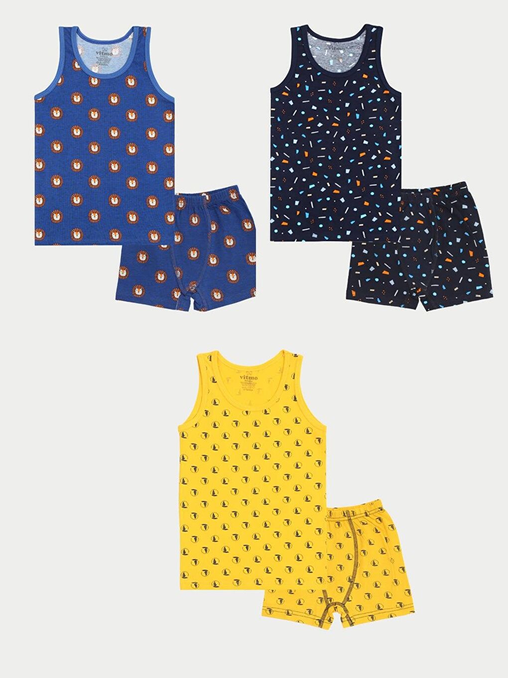 Erkek Çocuk Pamuklu 3'Lü Atlet 3'Lü Boxer Karışık Renk Mix 6 Parça Set