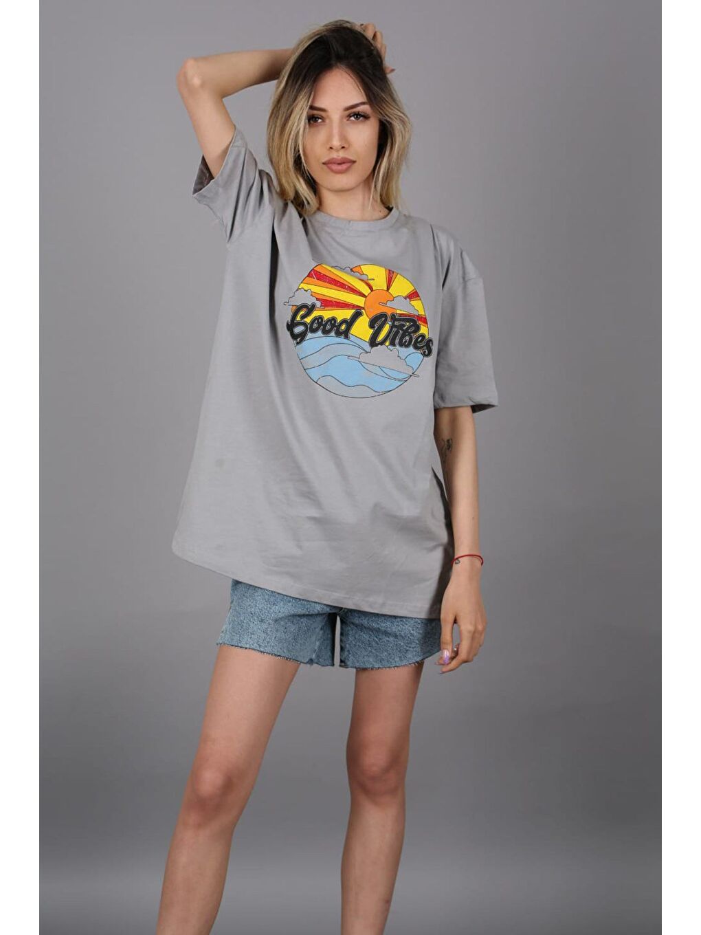 Gri Baskılı Tişört Mg1148-5