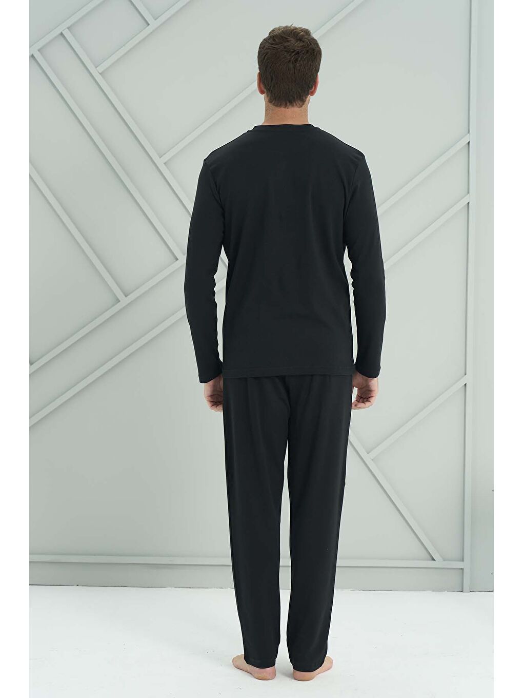 Erkek Penye Uzun Kol Pijama Takımı 2207 Siyah02-2